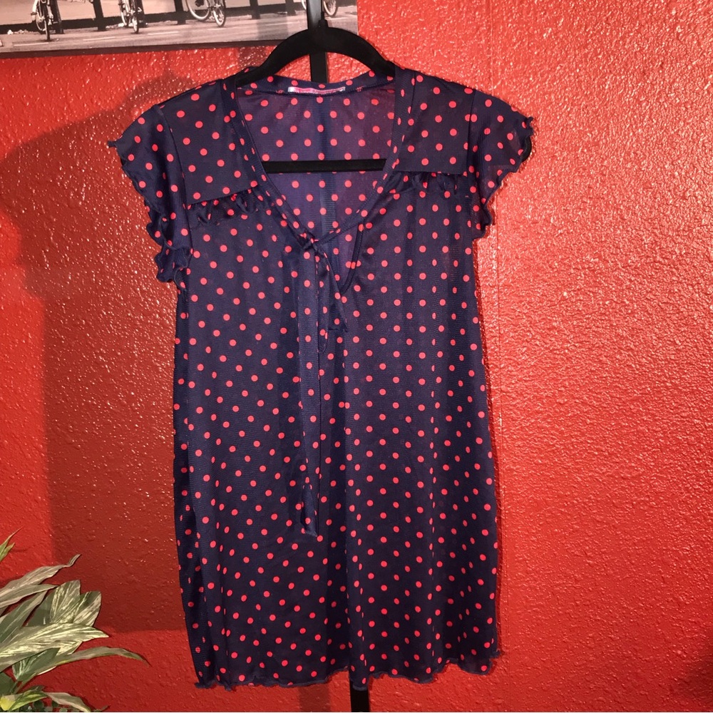 Robins Nest Maternity. Large. Navy Blue with Red Polka Dots.